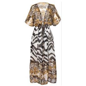 Animal Print Sheer Tied Duster Kimono one size